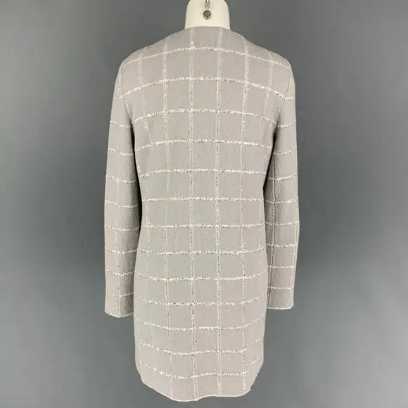 AMINA RUBINACCI Size 10 Light Gray Wool Blend Knitted Collarless Coat